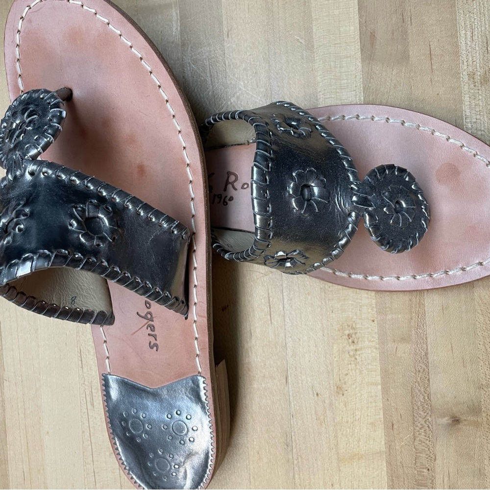 Jack Rogers Jack II leather sandals Size 8 Color Pewter/Silver - Picture 6 of 9